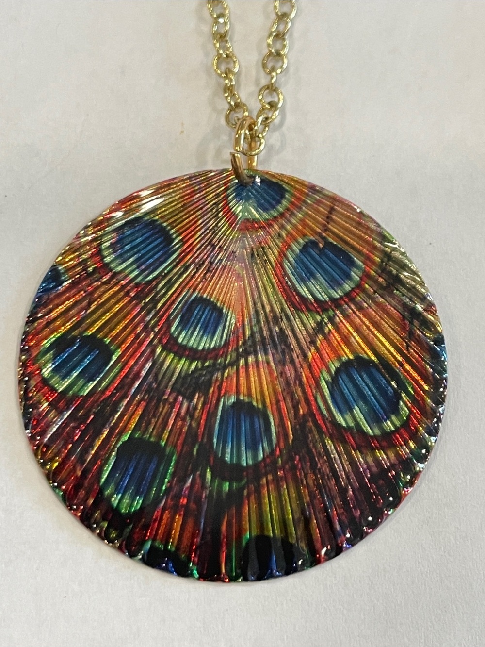 Peacock Resin Gold Pendant Necklace 18k Gold Plated Chain Artsy Statement